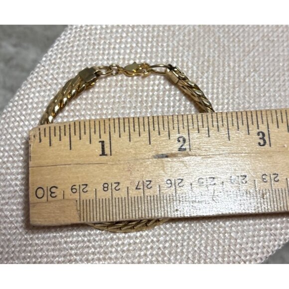 Gold Tone Herringbone Chain Bracelet With Lobster Clasp 6" Vintage - Picture 3 of 11